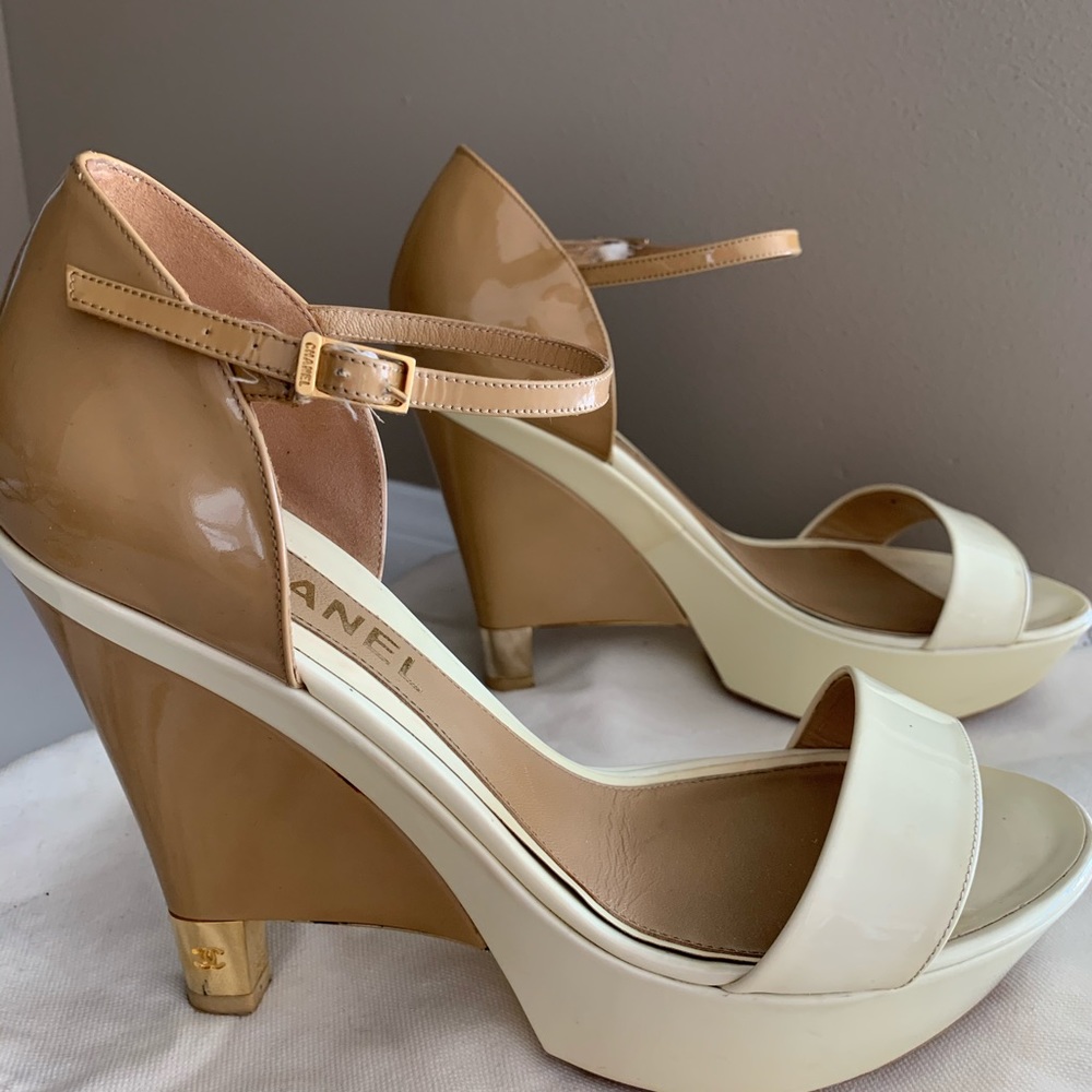 Chanel Cream and White Wedge Platform Shoes